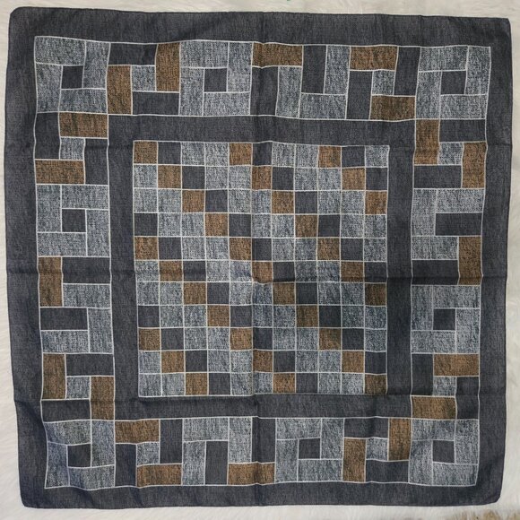 Vintage Gray, Blue & Brown Polyester Large Square Neck Scarf with Square Design - Picture 2 of 3
